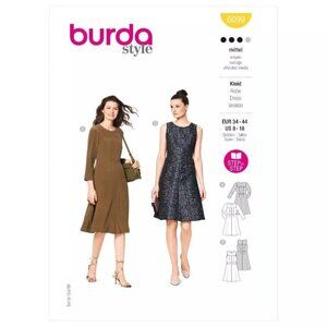 BURDA 6099 Misses Shift Dresses Long/No Sleeve Pattern Size 8 - 18 New & Uncut